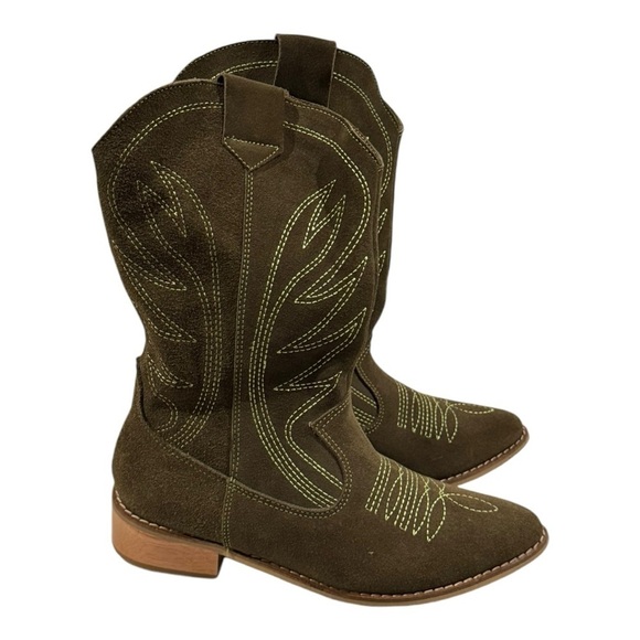 SILVIA COBOS Rodeo Olive Green Suede Cowboy Boots Size 7 - Picture 6 of 9